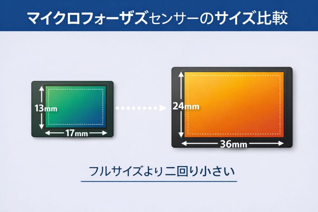 MFTセンサーとフルサイズセンサーのサイズ比較