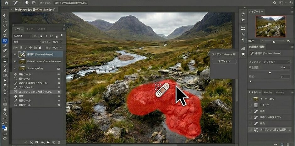photoshopの画像修復画面