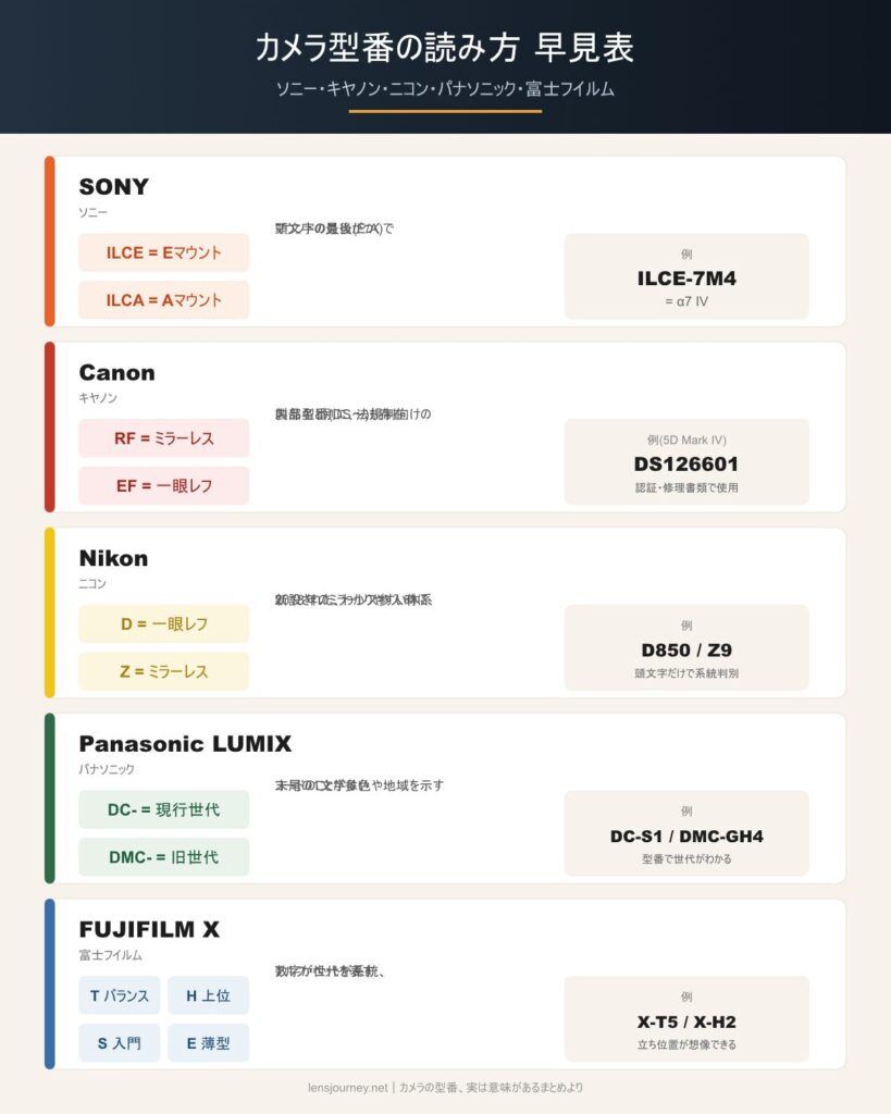 カメラ型番早見表